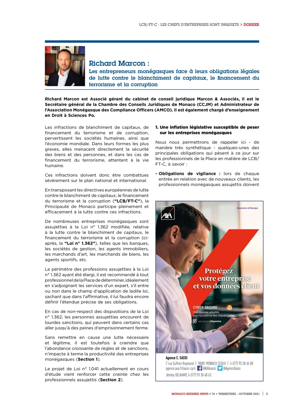 Monaco Business News no. 76, article by Richard Marcon